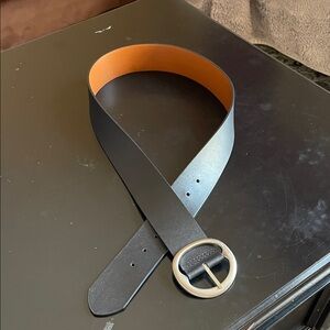 Sam Edelman Black Leather Belt with Silver Buckle